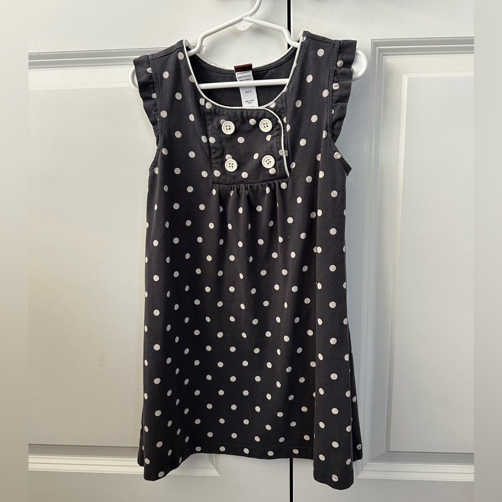 Tea Collection Girls Navy and White Polka Dot Dress Sleeveless Cotton (Size 5)